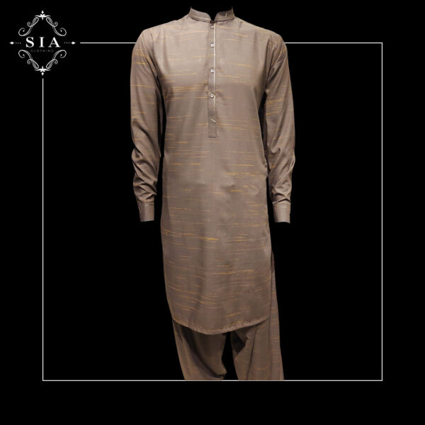 Brown Texture Shalwar Kameez Blended Wash & Wear - Image 4