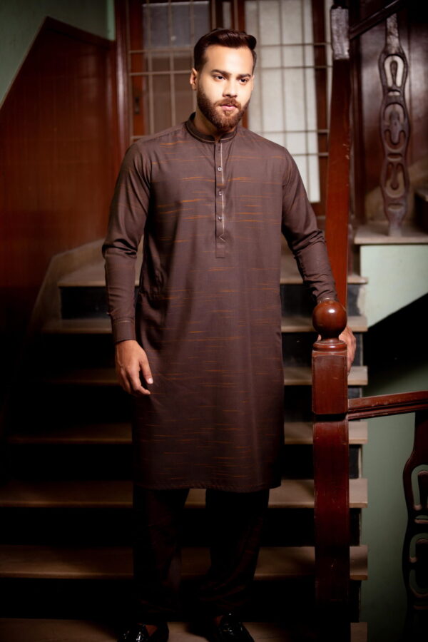 Brown Texture Shalwar Kameez Blended Wash & Wear