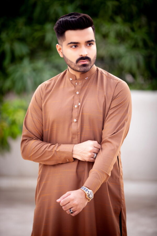 Brown Shade Texture Shalwar Kameez Blended Wash & Wear - Image 2