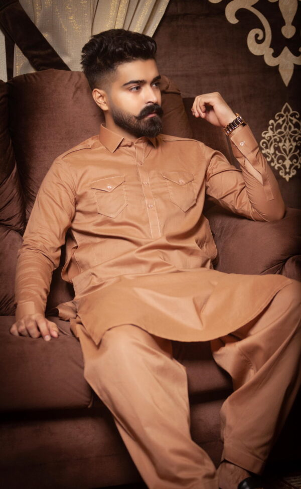 Peach Cotton Shalwar Kameez - Image 3