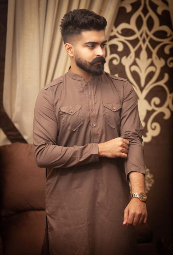 Coffee Cotton Kurta Pajama - Image 2