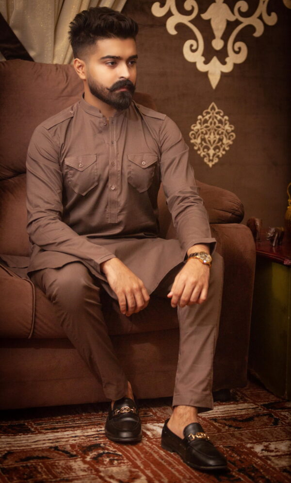 Coffee Cotton Kurta Pajama - Image 3