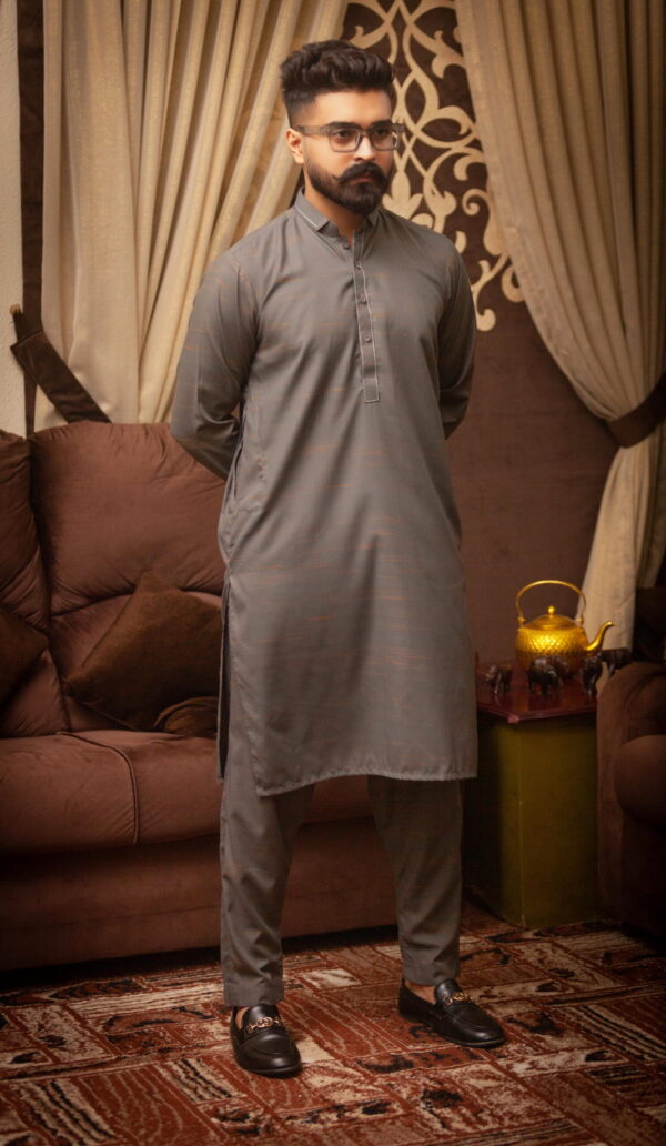 Gray Kurta Pajama Blended Wash & Wear