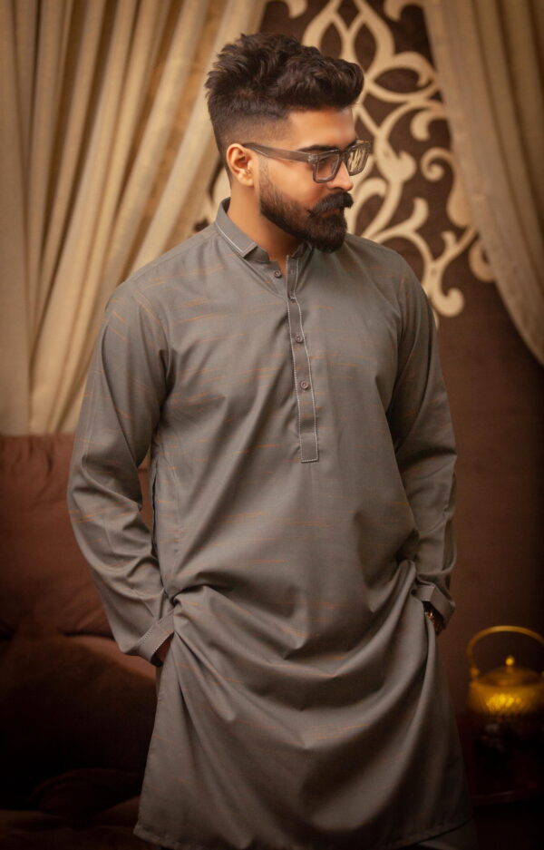 Gray Kurta Pajama Blended Wash & Wear - Image 2